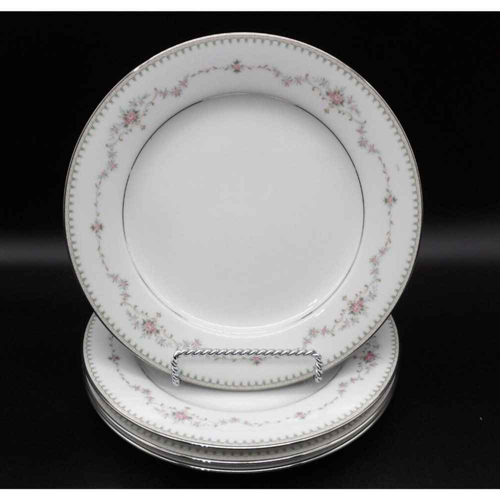 Vintage Fairmont by Noritake Set of 4 Salad Plates 8.25" Platinum Trim Pink Rose